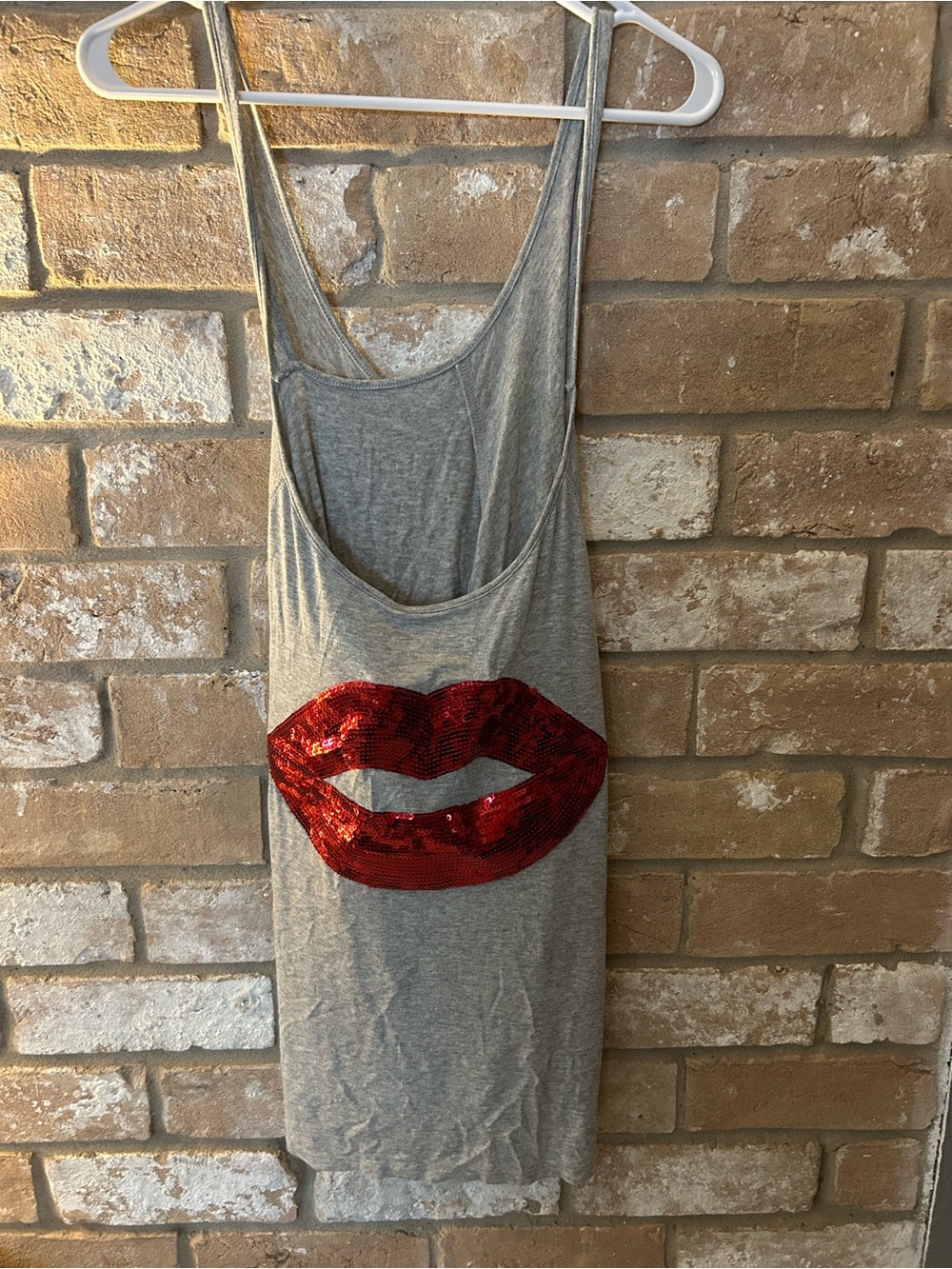 VENUS Grey Sleeveless Tank Dress with Sequin Lips. Size XL.